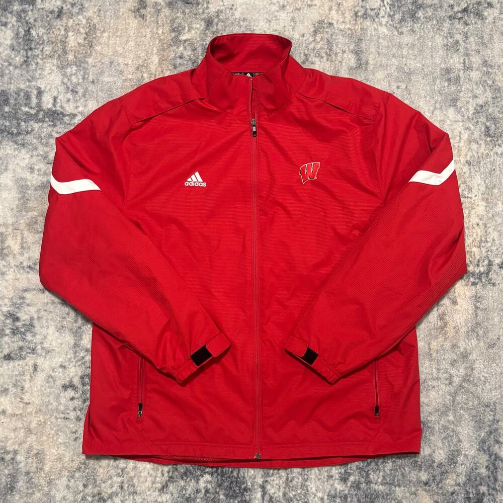 Adidas Wisconsin Badgers Jacket Red White Full Zip Track Athletic Men’s XL